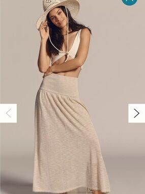 Cream Maxi Skirt with Wide Waistband - Women's Casual Summer Skirt
